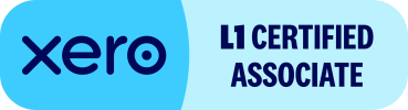 Xero L1 Certified Associate badge with blue background.
