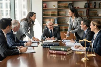Lawyers having a meeting in a conference room.