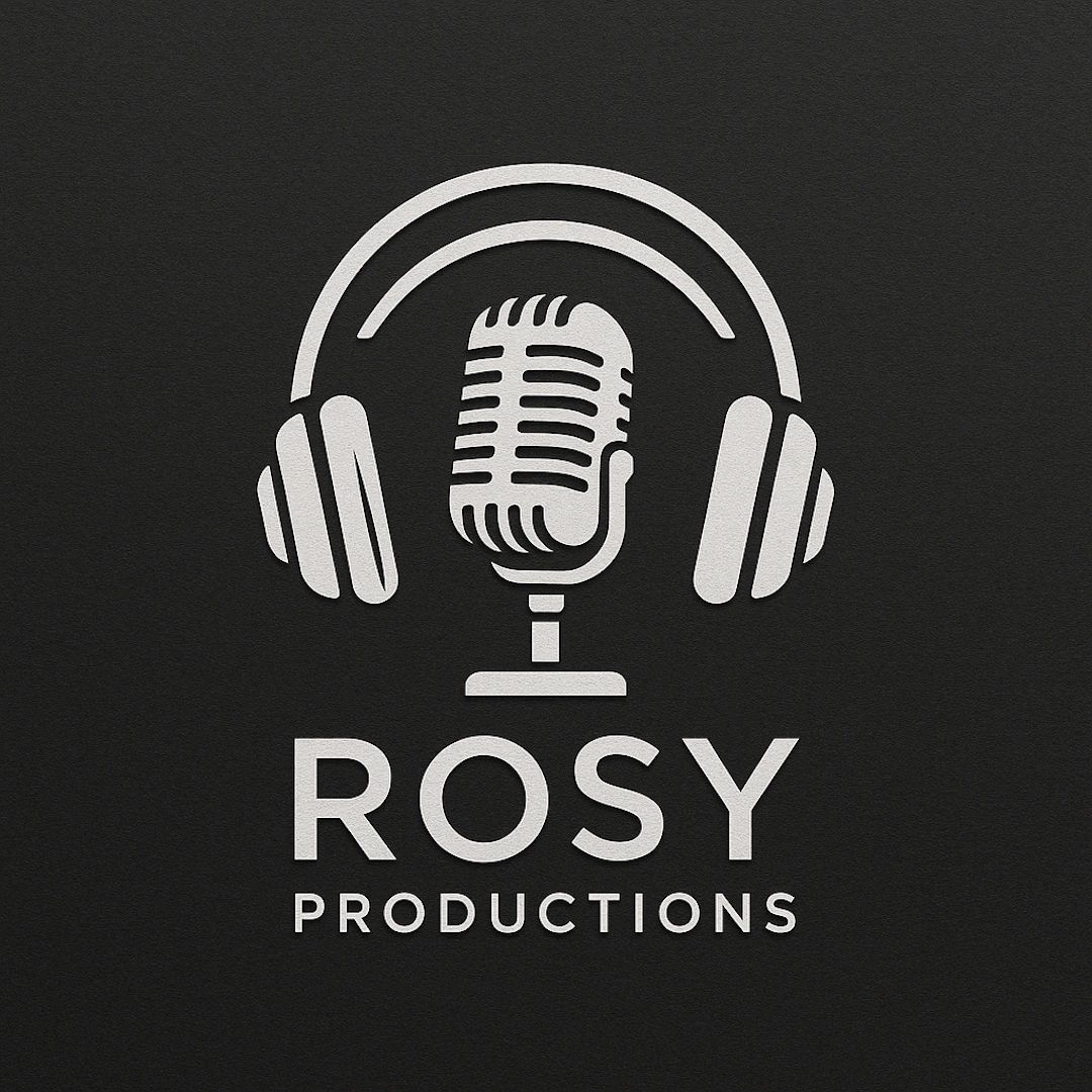Image contains the words "Rosy Productions" with a microphone and headphones.