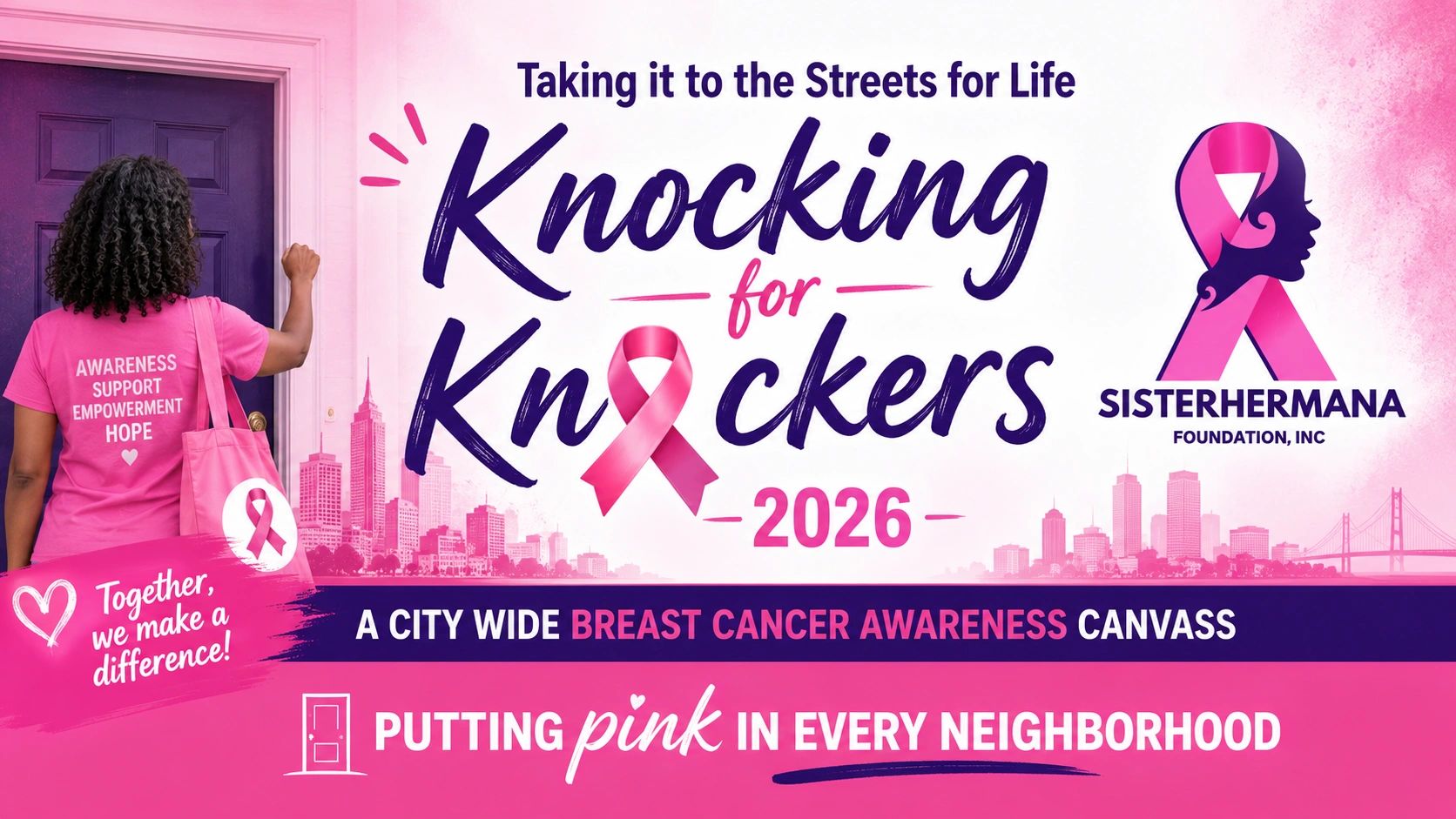 Breast cancer awareness event 'Knocking for Knockers 2026' by SisterHermana Foundation.