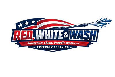 Logo for Red, White & Wash exterior cleaning with patriotic American theme.