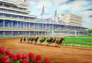 "Run for the Roses"  a Transparent Watercolor painting.  Limited Edition reproductions available on 