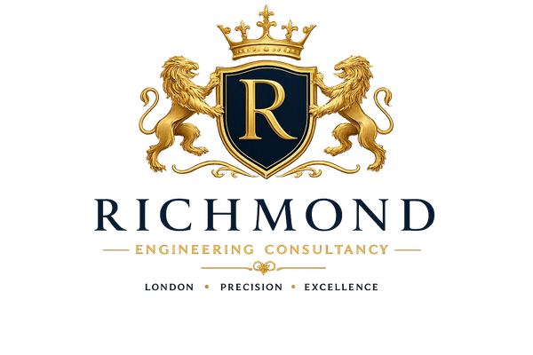 Luxurious logo for Richmond Engineering Consultancy with lions and crown.