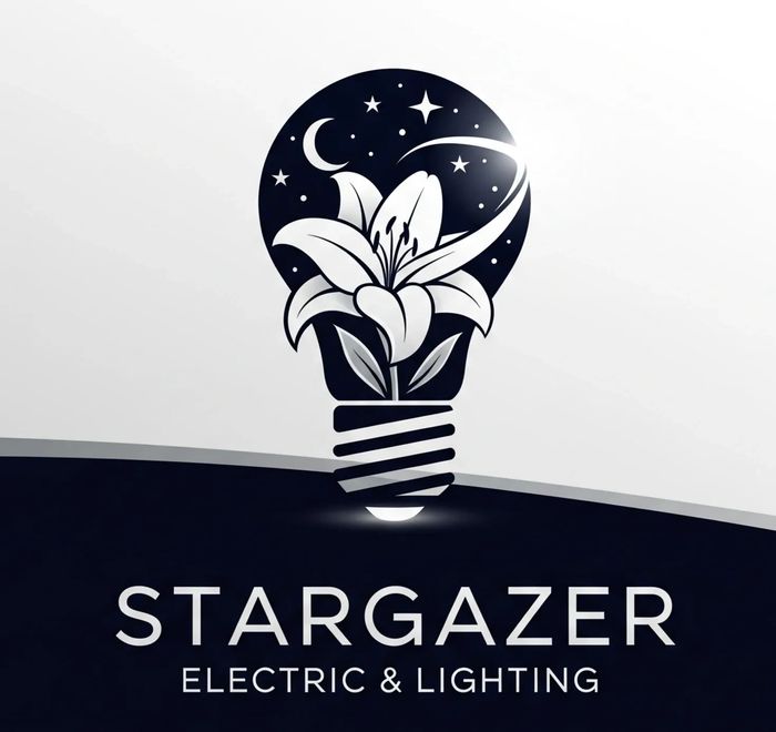 A stargazer Lily is sitting inside of a light bulb with stars and the moon in the sky