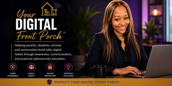 Smiling woman promoting digital safety through Your Digital Front Porch program.