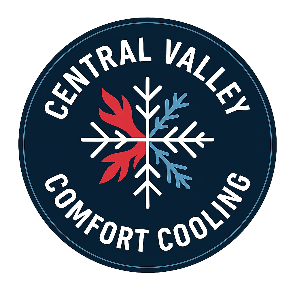 Logo for Central Valley Comfort Cooling with snowflake and flame design.