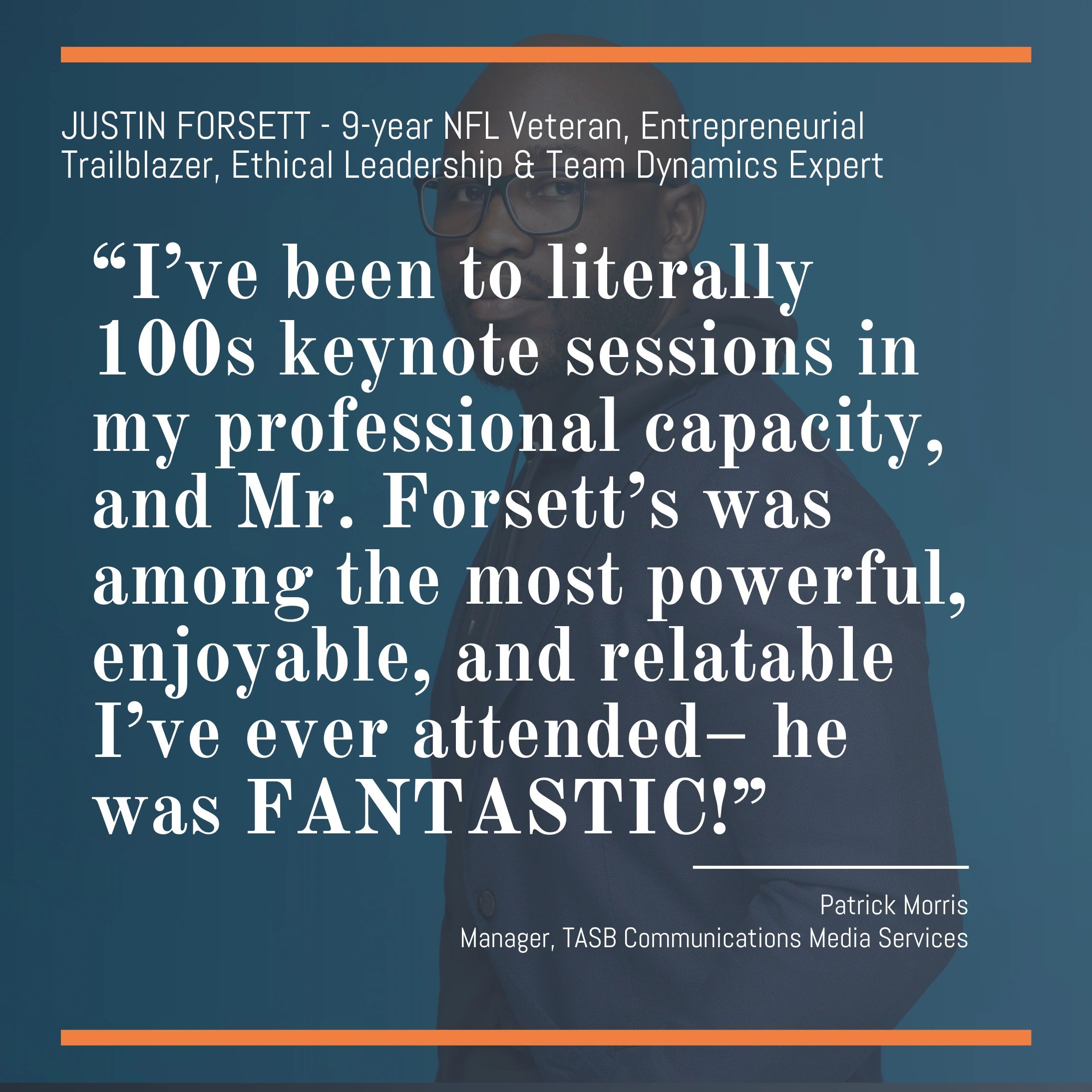 Justin Forsett—NFL veteran, exclusive to See Agency as Dallas, Texas keynote and leadership speaker.