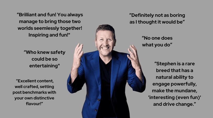 Stephen Harvey professional safety speaker presenting on stage