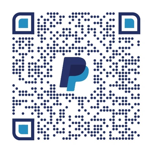 PayPal-themed QR code with dotted patterns and blue accents.