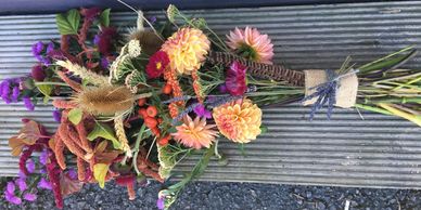 Natural style tribute, funeral sheaf bouquet. Alton, Farringdon, Selborne, Hampshire.