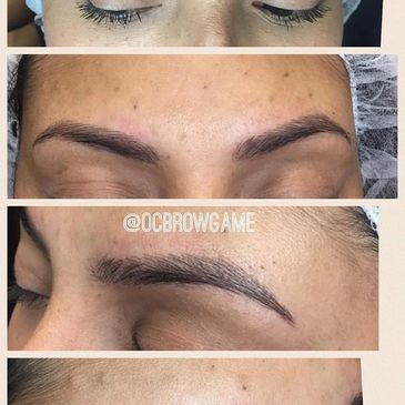 Microblading is creating hair like strokes to give the illusion of full brows.