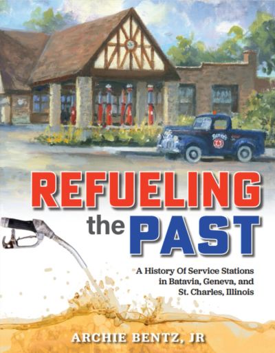 A nostalgic cover showing a vintage gas station and truck with the title "Refueling the Past."