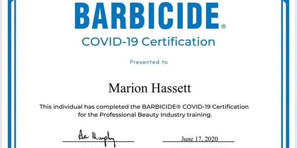 a Barbicide certificate for Marion Hassett