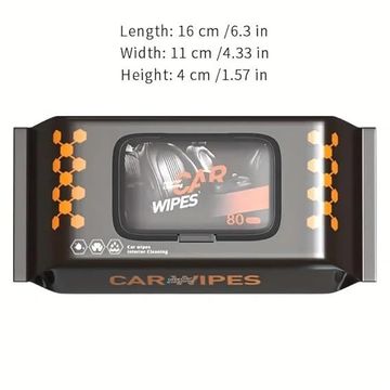 Pack of 80 car interior cleaning wipes with honeycomb design on black packaging.