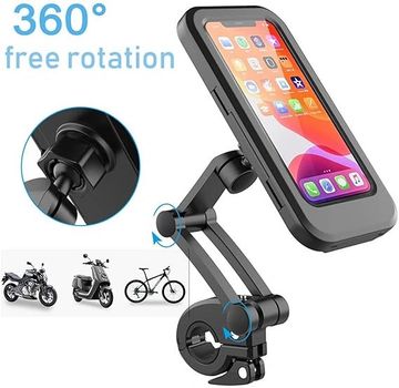 Adjustable phone holder with 360-degree rotation for bikes and motorcycles.