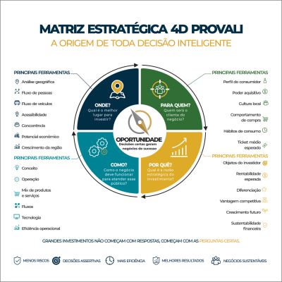 Infográfico da Matriz Estratégica 4D PROVALI sobre tomada de decisões.