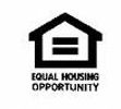 Equal Housing Opportunity Logo with black squared house, white interior with two horizontal lines