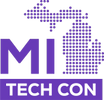 Logo for M1 Tech Con featuring stylized text and tech elements.