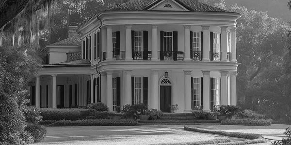 Elegant historic mansion with classical columns.