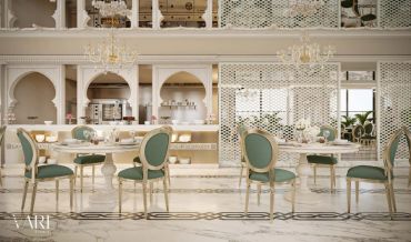 Arched arcade and open dining hall, luxury hotel — ضيافة وتصميم فنادق
