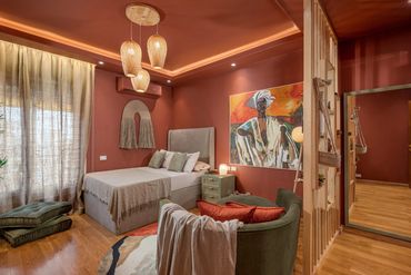 Daughter's terracotta room, rattan pendants and macramé — تصميم غرف بنات