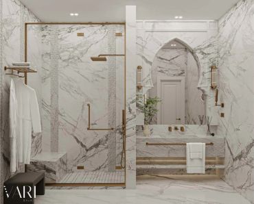 Calacatta marble bathroom, hotel junior suite — تشطيب فنادق فاخر