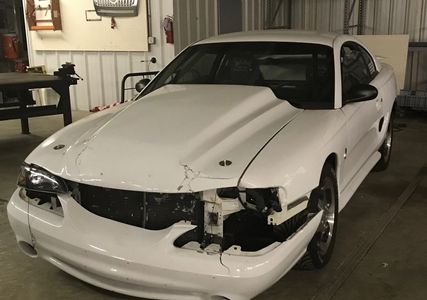 Front end clip, radiator support, impact bar, absorber, color match, auto collision from a deer hit Ford Mustang, restoration,