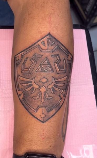 Shield tattoo inspired by The Legend of Zelda.