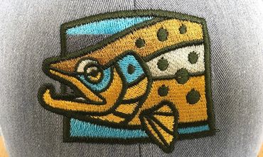 embroidered fish patch logo on baseball hat