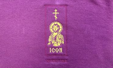 religious artwork embroidery on crewneck sweatshirt