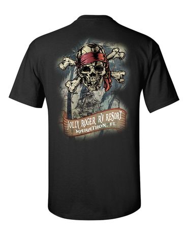 skull and crossbones design screen printed on t-shirt