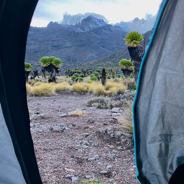 Sleeping Tent view of Mt. Kenya mountain range