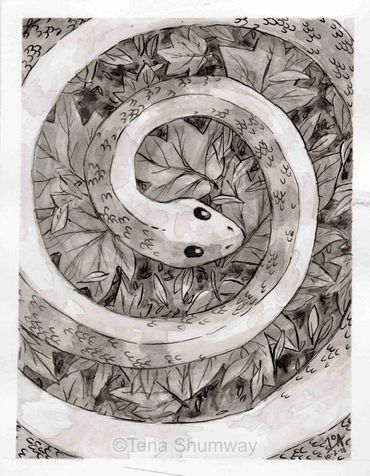 Autumn snake painted with India Ink.