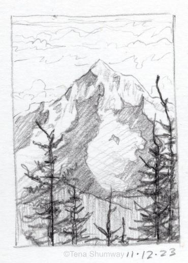 Pencil sketch of a mountain.