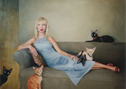 ' Lady with Cats' Oil on Linen by Nikki Danby Twist