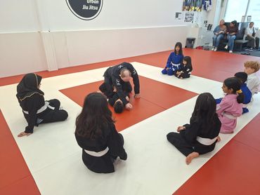 Demonstrating on a larger opponent.