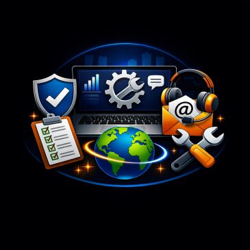 Digital tools and global connectivity illustration.