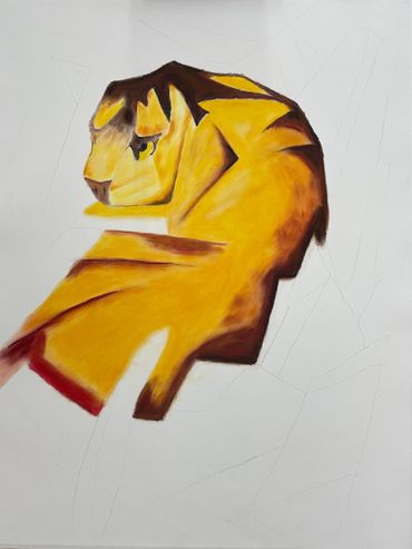 Hommage an Franz Marcs Tiger, Schritt 3, Pastell, Hanns Honecker