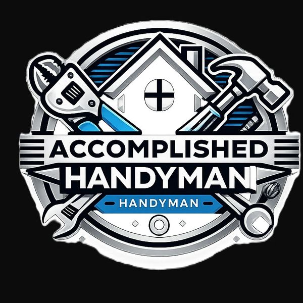 Logo of Accomplished Handyman featuring tools and a house.