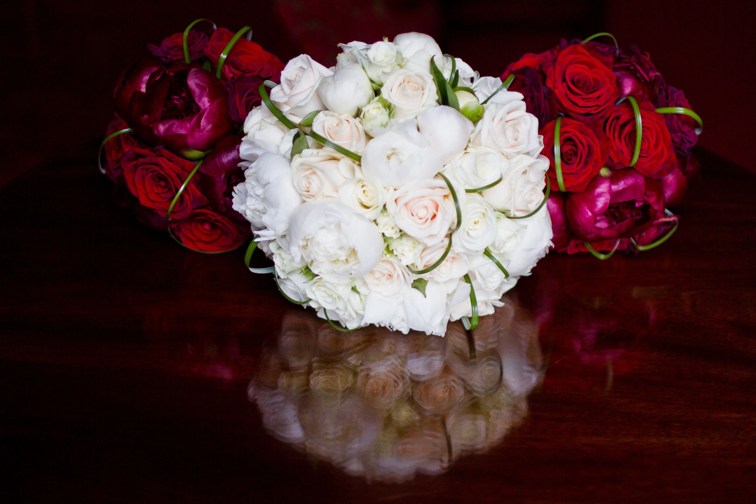 Wedding bouquets at Hopetoun House Edinburgh of Peonies and roses in a hand tied style