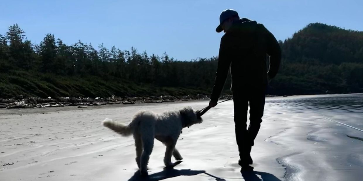 Jack, our old Labradoodle & Haydn on Cox Bay, Tofino in 2019 a week after his cancer diagnosis.

