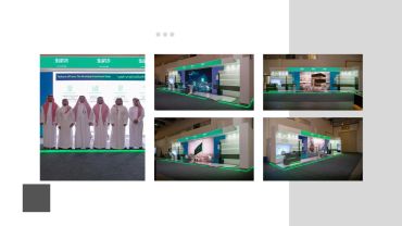 Saudi officials at a modern exhibition booth showcasing municipal investment features.
Custom exhibition stand designed and built by 3Pro’s Production Solutions for trade shows and exhibitions.
