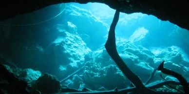 Scuba diving underwater cave