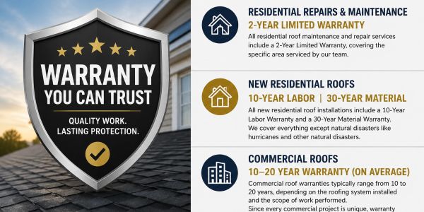 Warranty details for residential and commercial roof services with trusted protection.