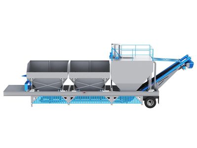 Industrial conveyor system with bins and hopper on wheels.