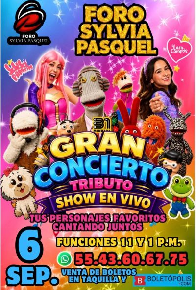 Anuncio del Gran Concierto Tributo en Foro Sylvia Pasquel el 6 de septiembre.