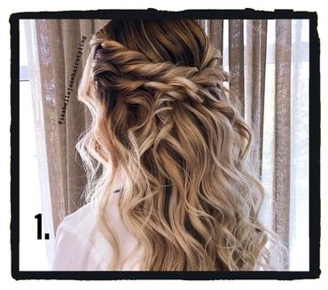 Half up and half down updo with twisted hair and curls