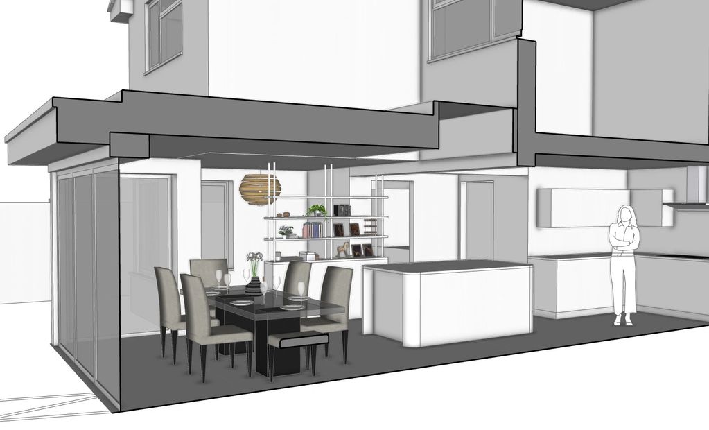 3D visual of interior of house extension.