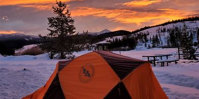 big agnes tent winter camping in snow in state forest state park colorado