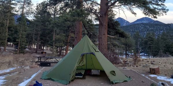 hot tent setup in rocky mountain national park